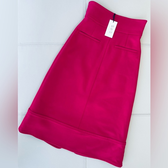 NWT! sea NY Wool Traditions A-Line Zip Skirt FUCHSIA Contrast red satin lining 0 - Picture 5 of 14